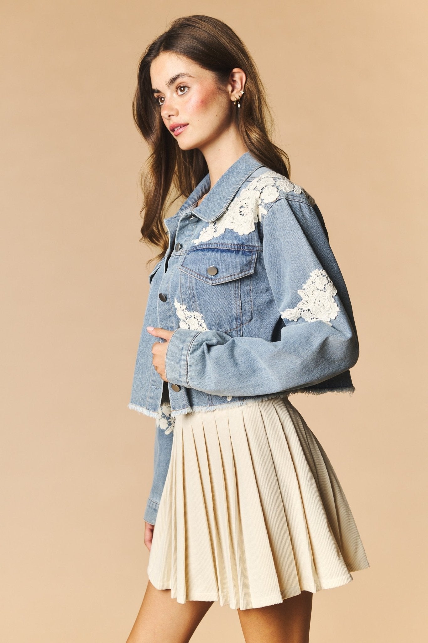 Lacework Cropped Denim Jacket - Westly