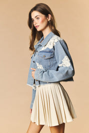 Lacework Cropped Denim Jacket - Westly