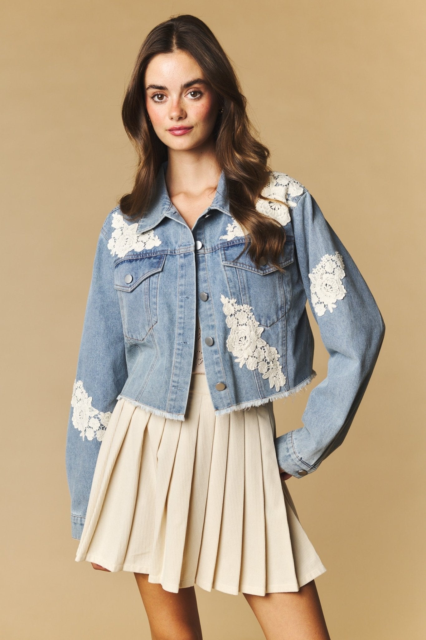 Lacework Cropped Denim Jacket - Westly