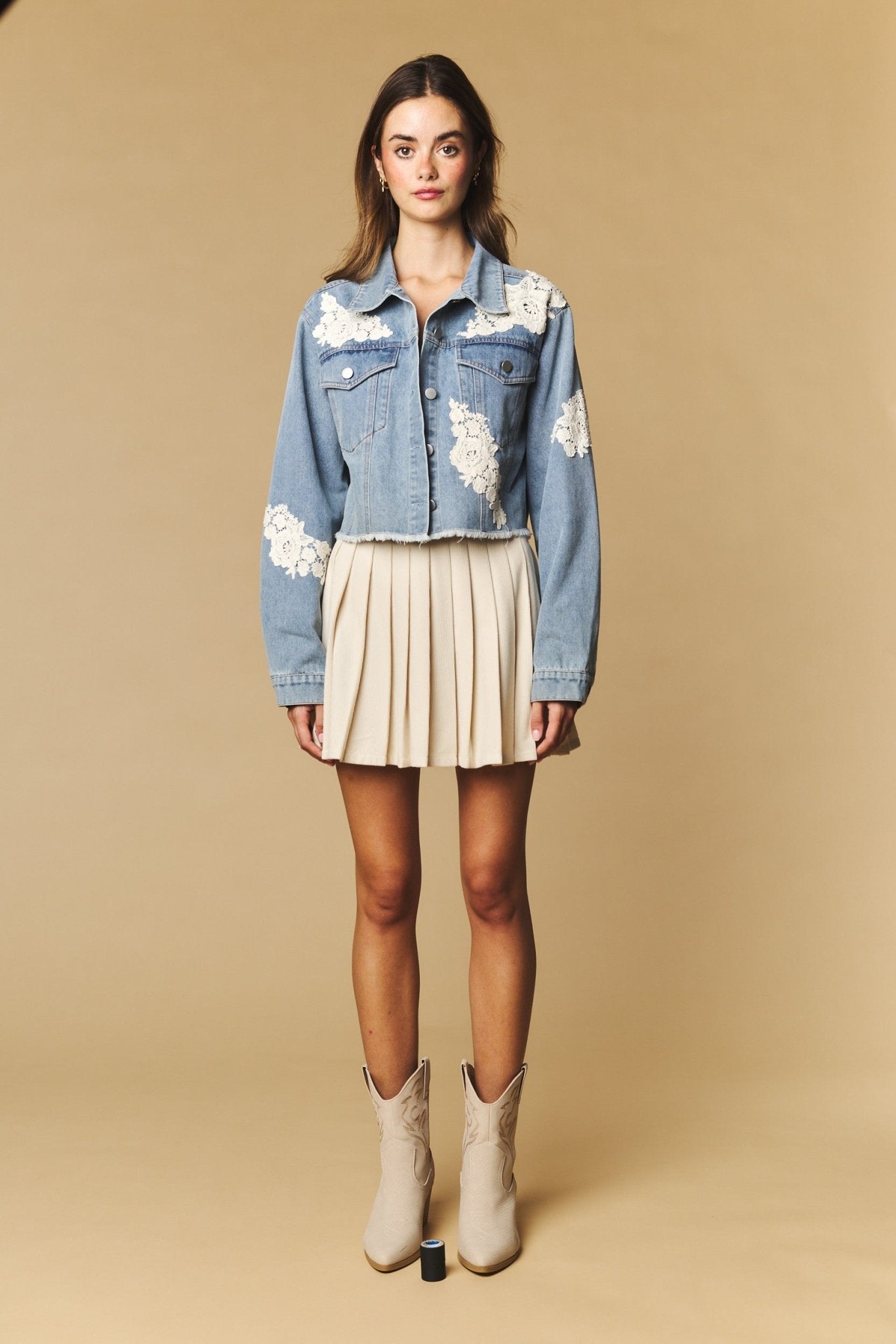 Lacework Cropped Denim Jacket - Westly
