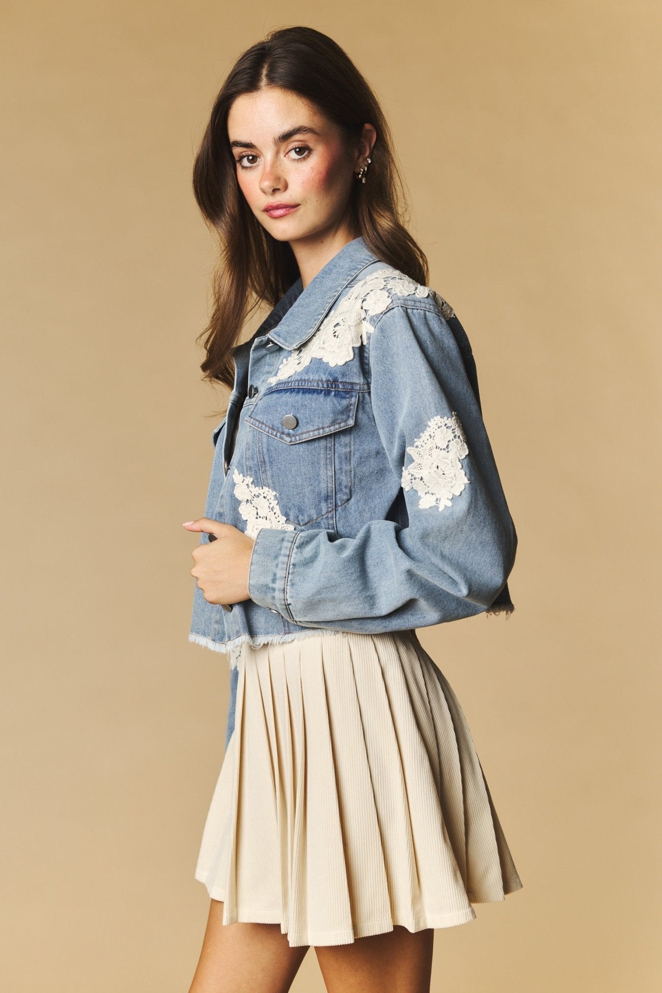 Lacework Cropped Denim Jacket - Westly