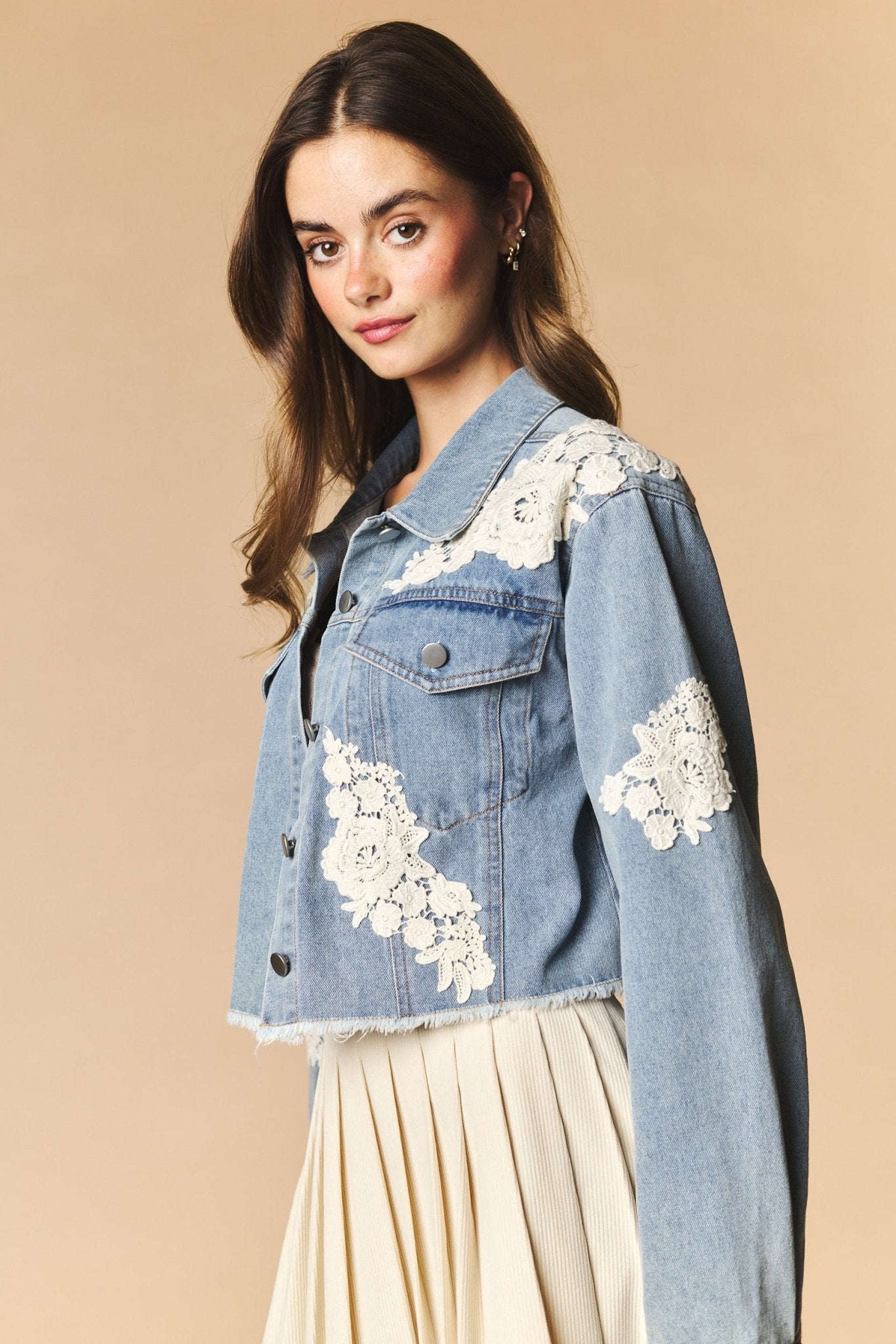Lacework Cropped Denim Jacket - Westly
