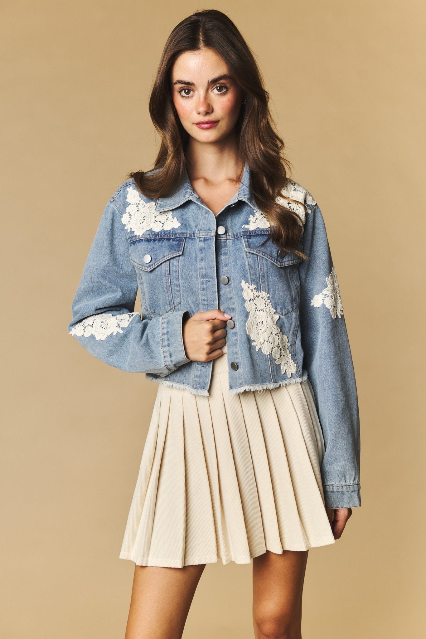 Lacework Cropped Denim Jacket - Westly