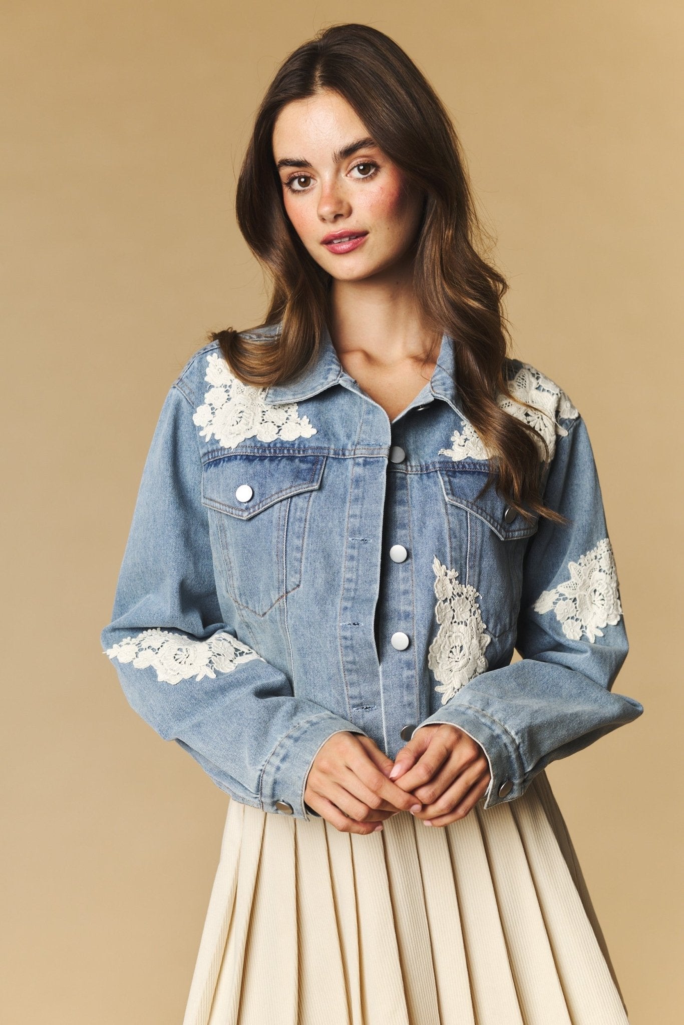 Lacework Cropped Denim Jacket - Westly