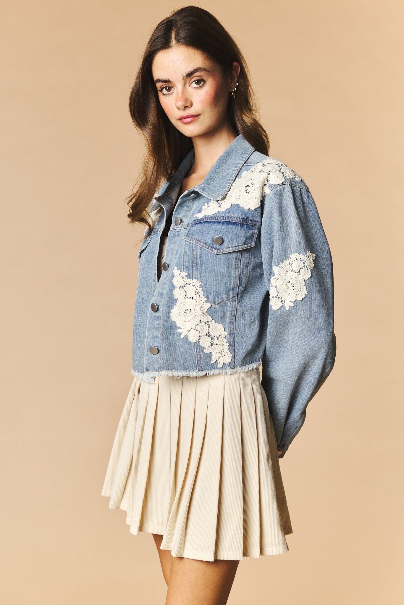 Lacework Cropped Denim Jacket - Westly