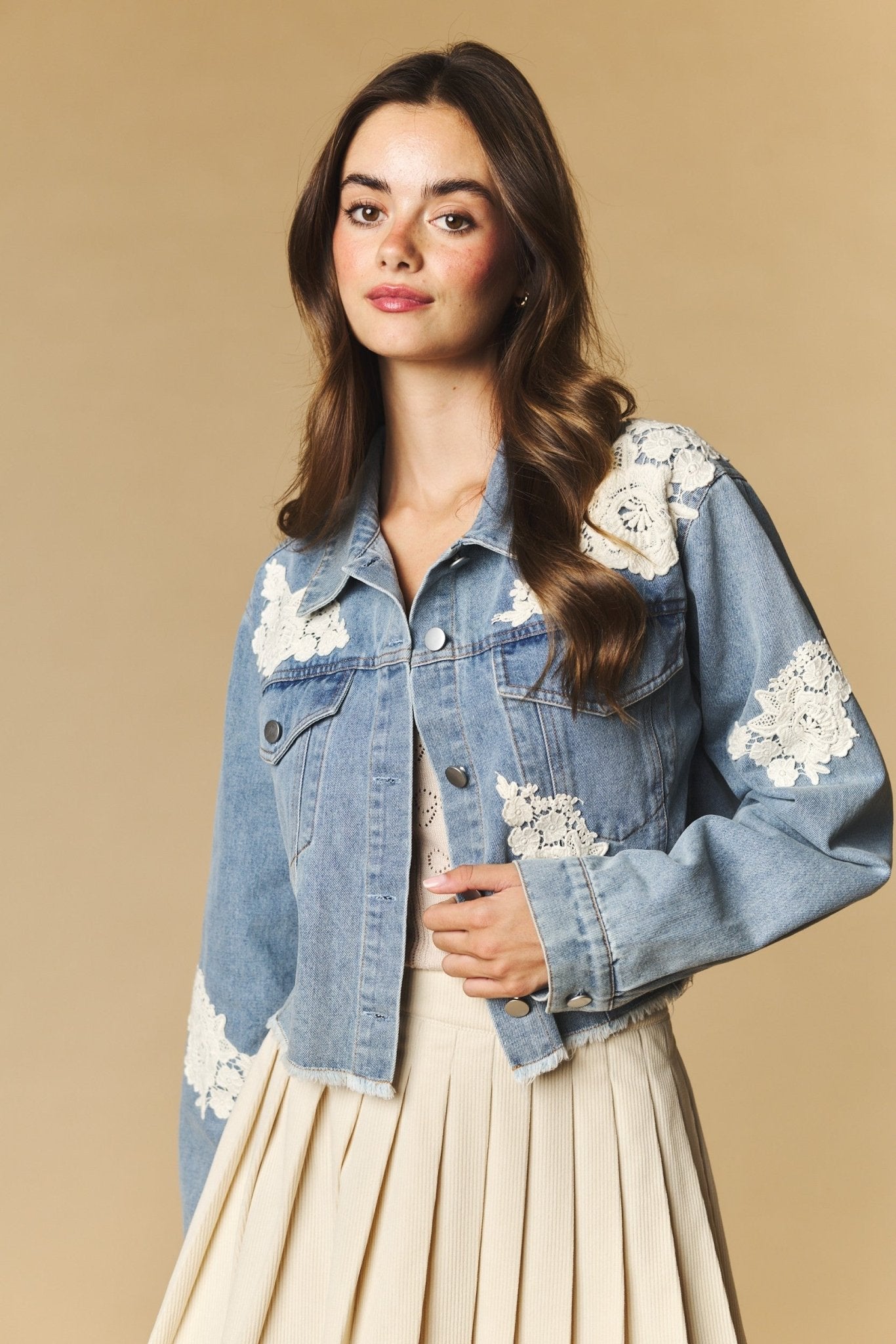 Lacework Cropped Denim Jacket - Westly