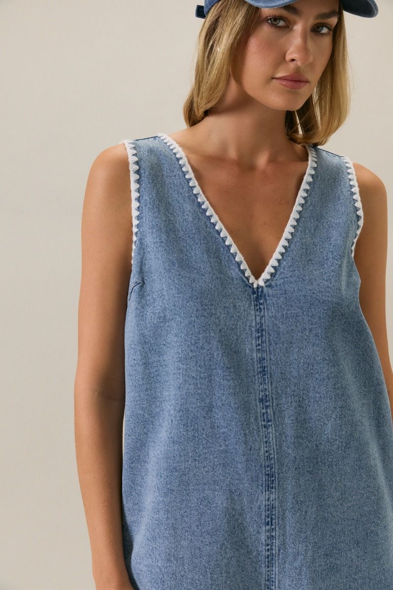 Lany Stitch Detail Denim Romper - Westly
