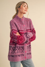 Lapland Geometric Fuzzy Knit Cardigan - Westly