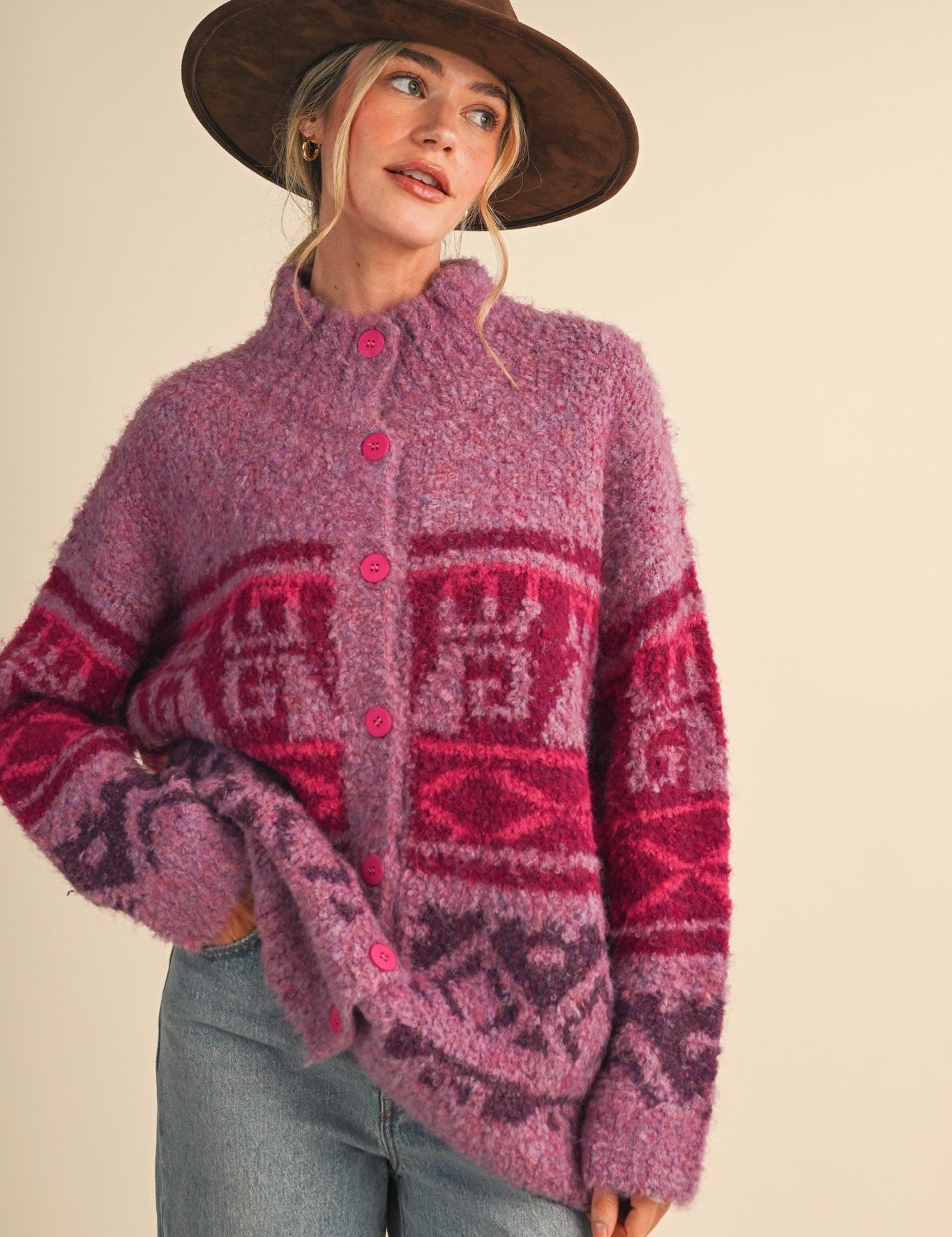 Lapland Geometric Fuzzy Knit Cardigan - Westly
