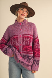 Lapland Geometric Fuzzy Knit Cardigan - Westly