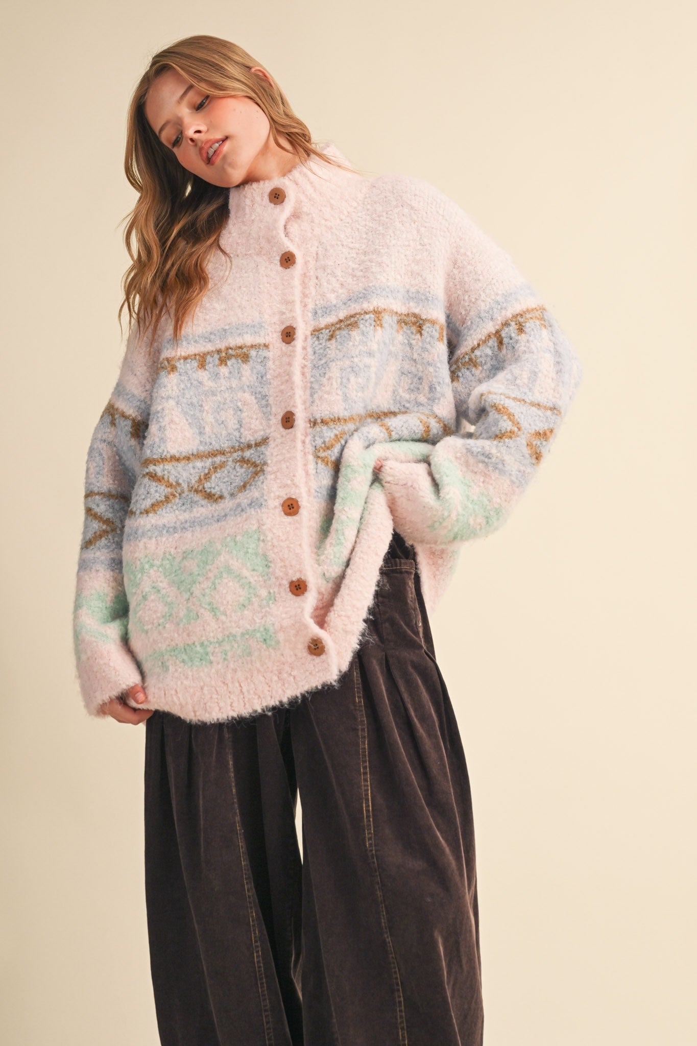 Lapland Geometric Fuzzy Knit Cardigan - Westly