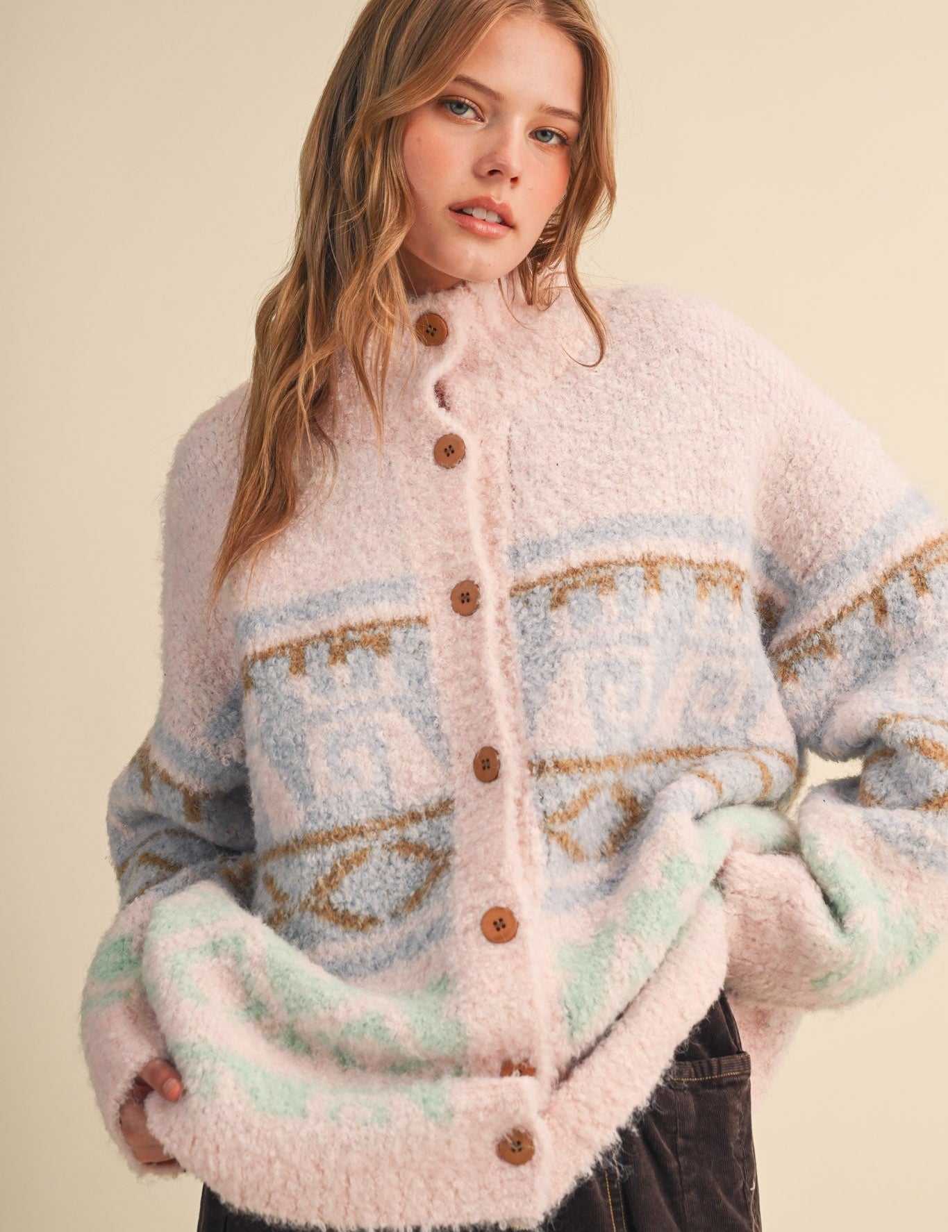 Lapland Geometric Fuzzy Knit Cardigan - Westly