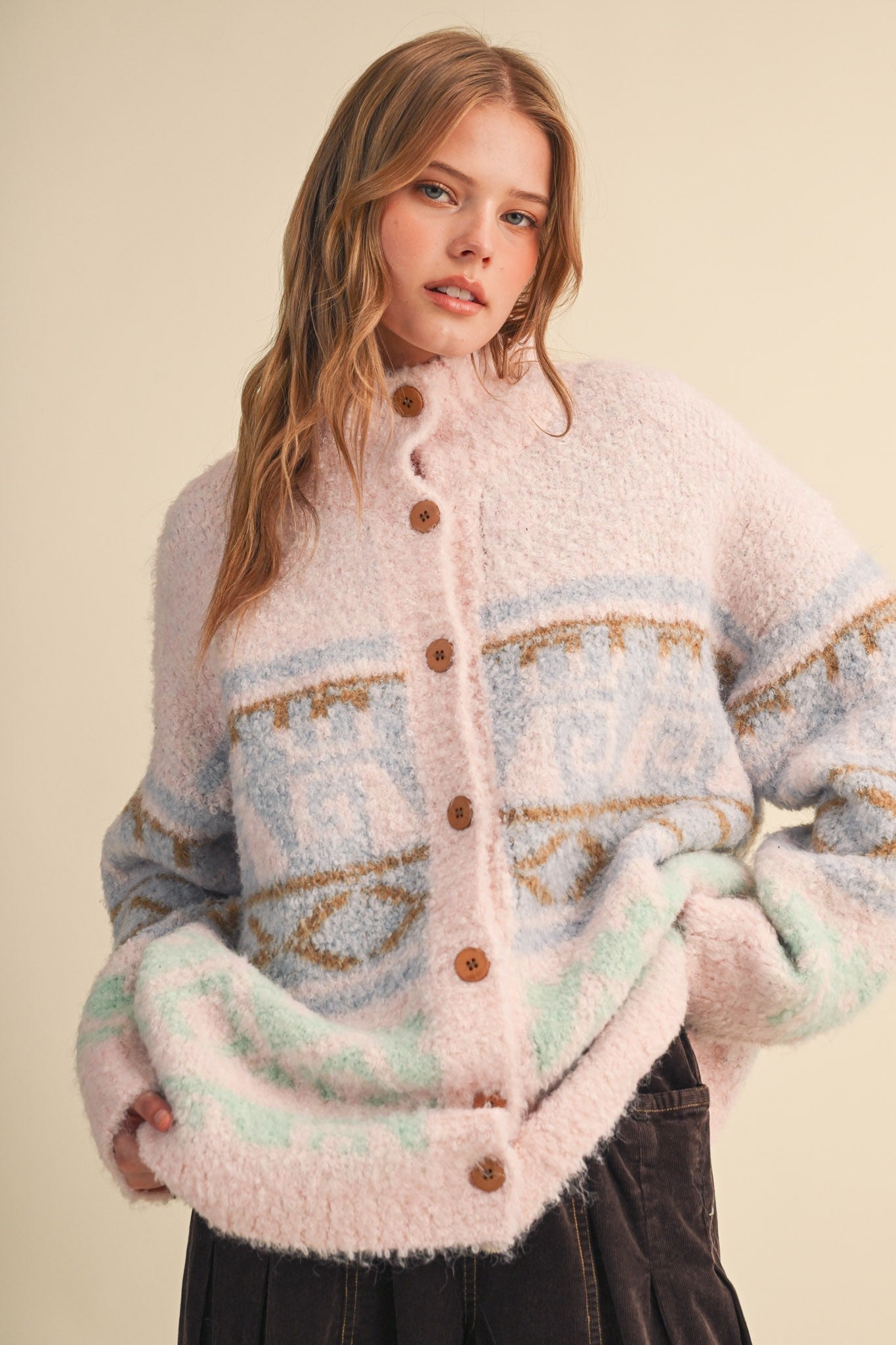 Lapland Geometric Fuzzy Knit Cardigan - Westly