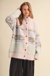 Lapland Geometric Fuzzy Knit Cardigan - Westly