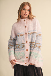 Lapland Geometric Fuzzy Knit Cardigan - Westly
