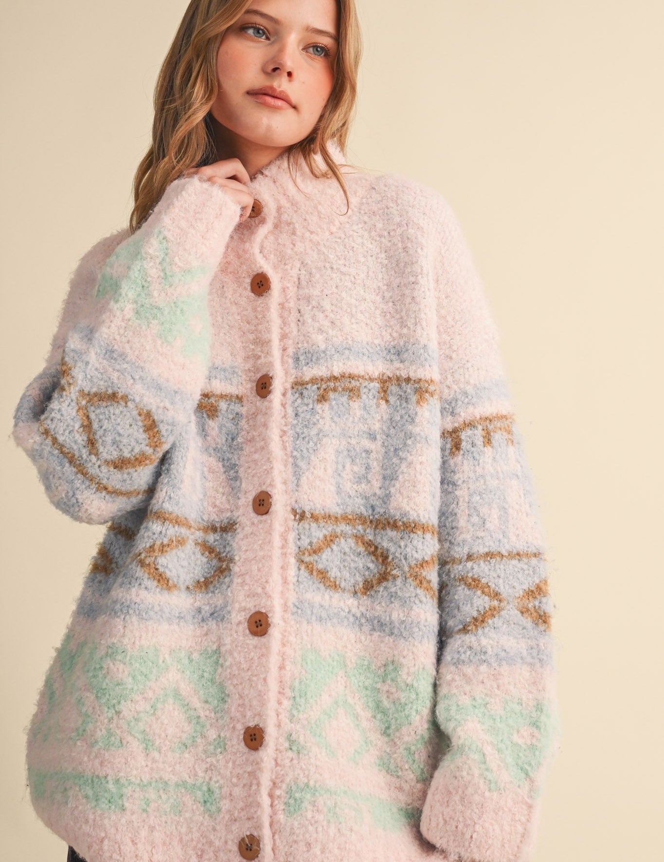 Lapland Geometric Fuzzy Knit Cardigan - Westly