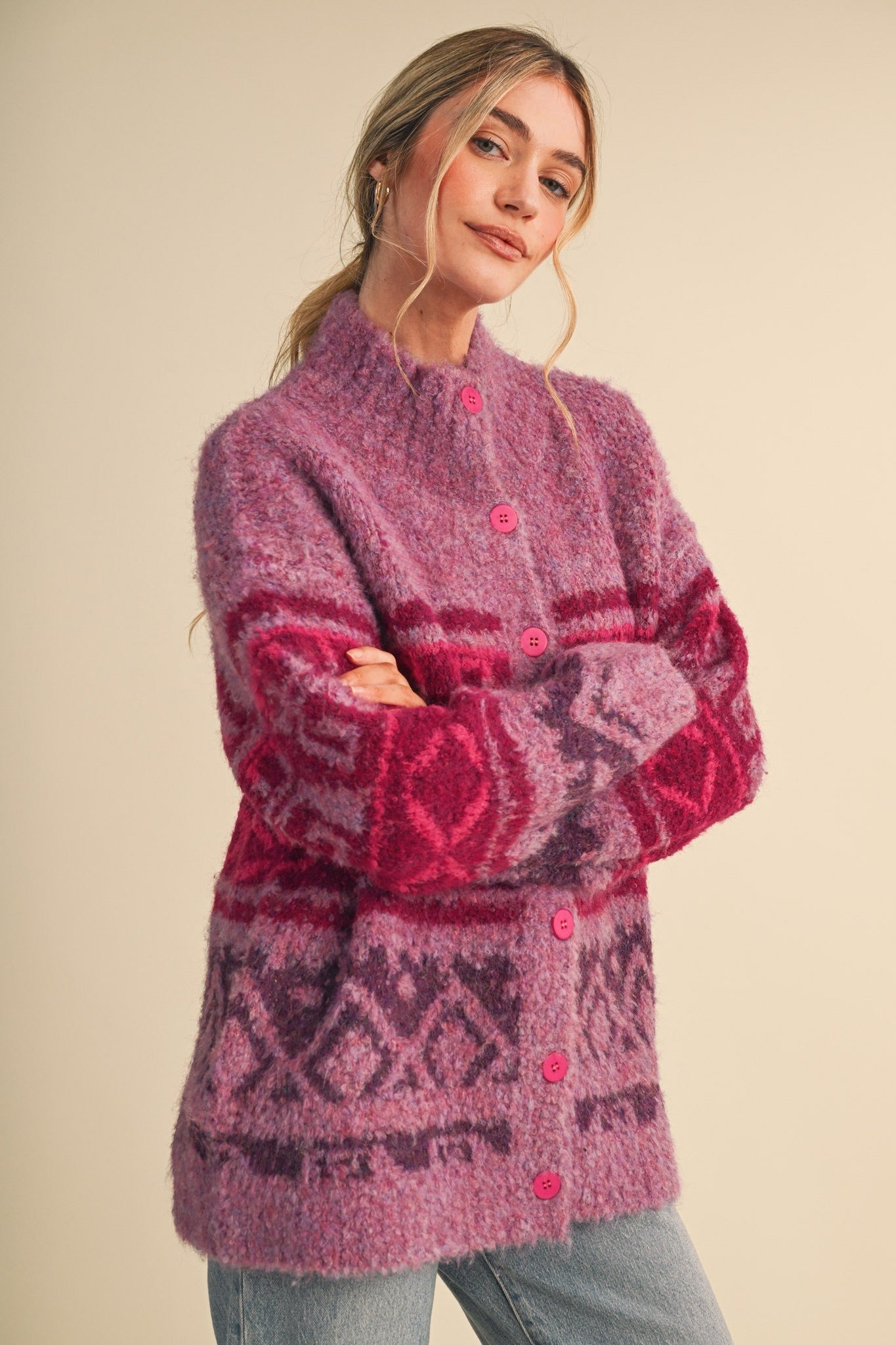 Lapland Geometric Fuzzy Knit Cardigan - Westly
