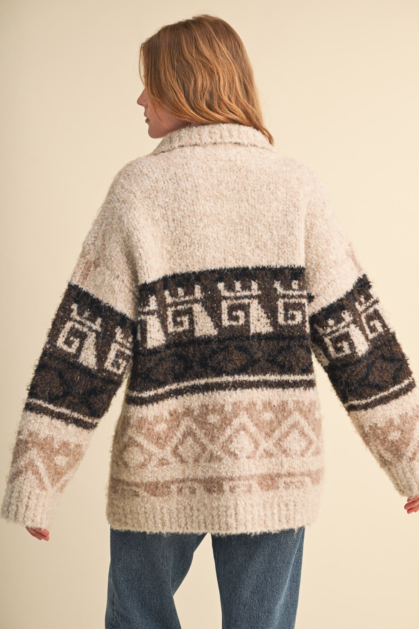 Lapland Geometric Fuzzy Knit Cardigan - Westly