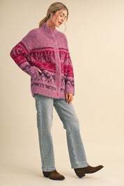 Lapland Geometric Fuzzy Knit Cardigan - Westly