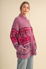 Lapland Geometric Fuzzy Knit Cardigan - Westly
