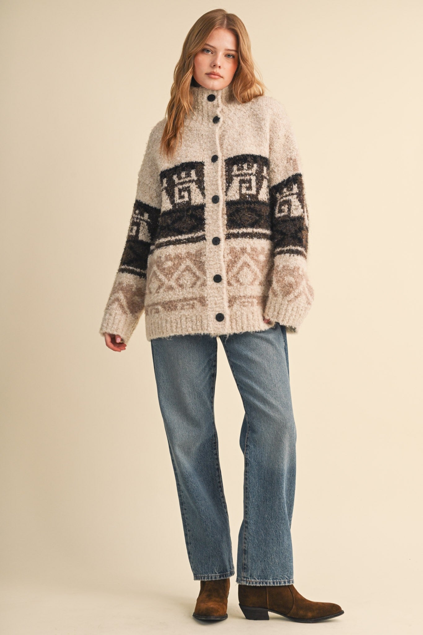 Lapland Geometric Fuzzy Knit Cardigan - Westly