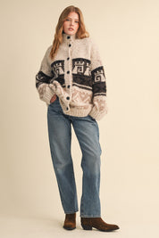 Lapland Geometric Fuzzy Knit Cardigan - Westly