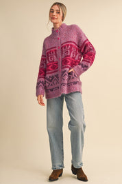 Lapland Geometric Fuzzy Knit Cardigan - Westly