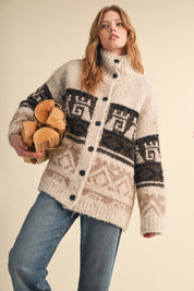 Lapland Geometric Fuzzy Knit Cardigan - Westly