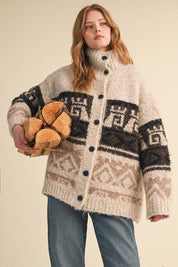 Lapland Geometric Fuzzy Knit Cardigan - Westly