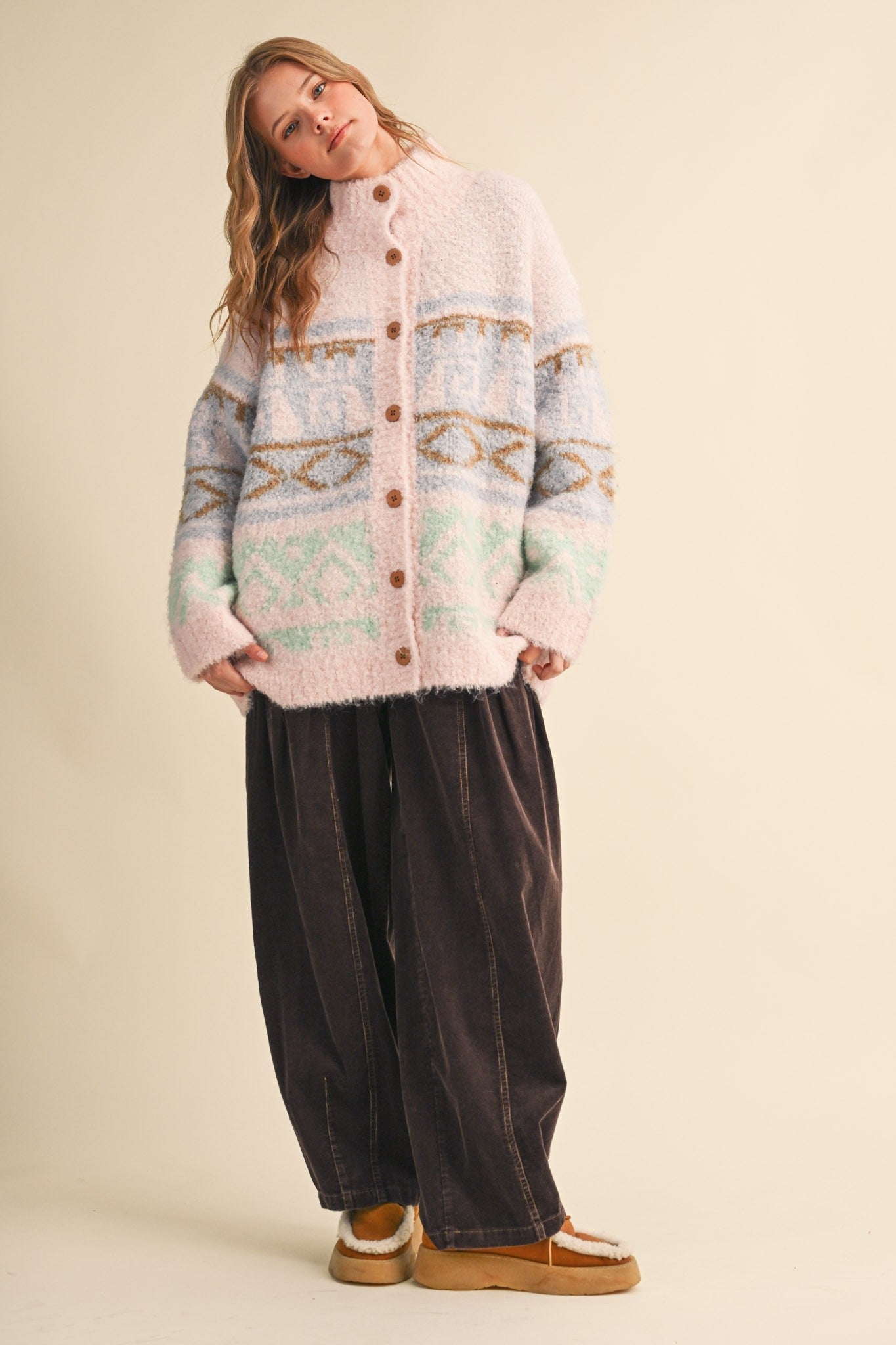 Lapland Geometric Fuzzy Knit Cardigan - Westly