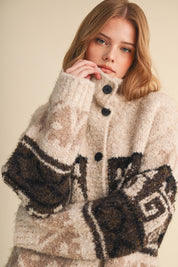 Lapland Geometric Fuzzy Knit Cardigan in Beige Multi, photo 10
