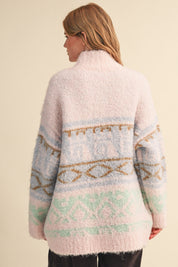 Lapland Geometric Fuzzy Knit Cardigan in Pink Multi, photo 8