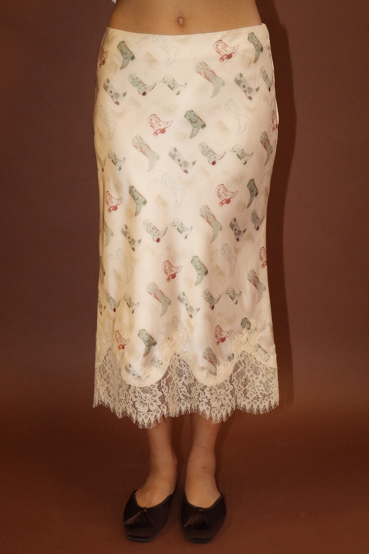 Laredo Cowboy Boot Lace Midi Skirt - Ecru