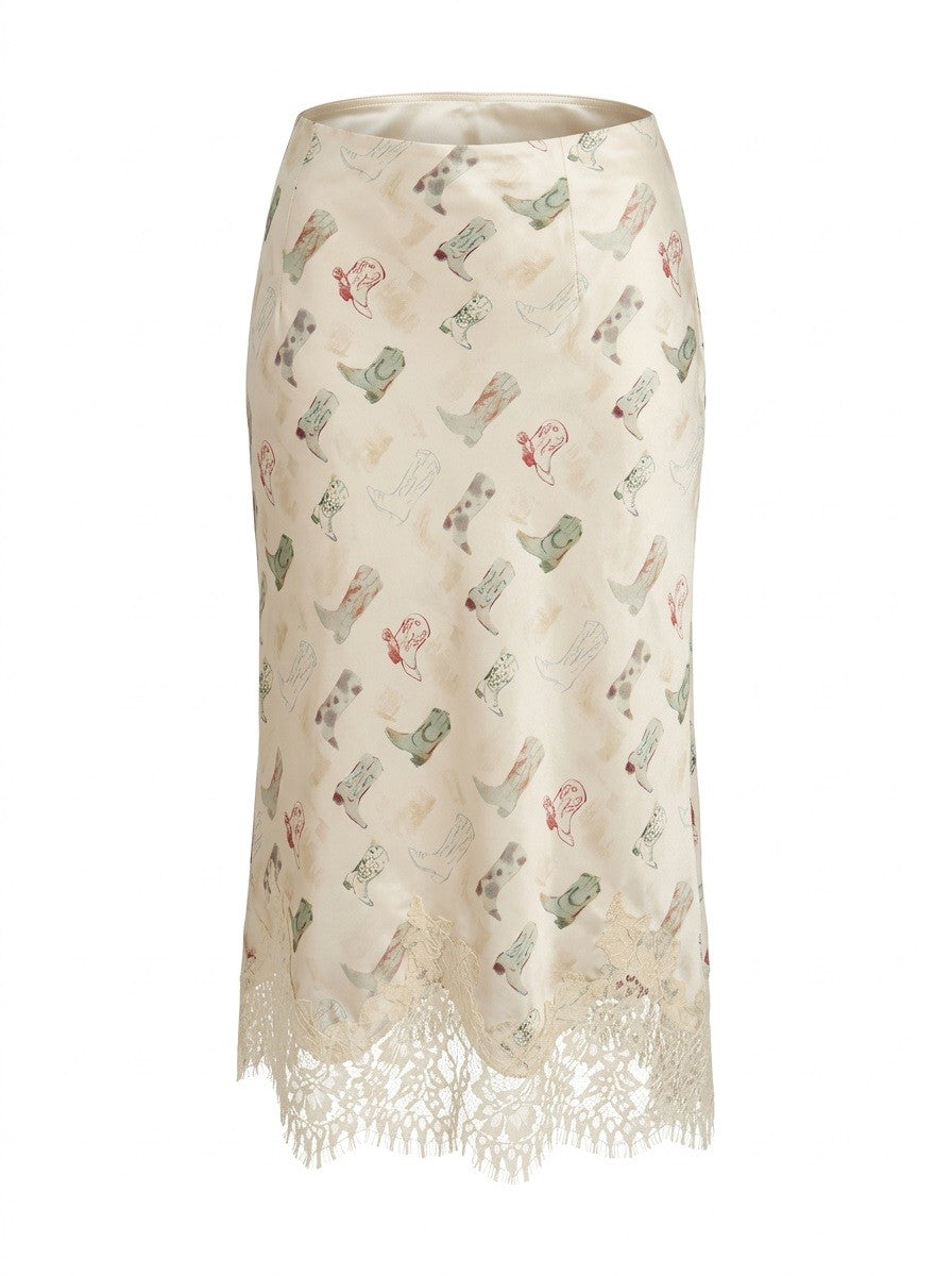 Laredo Cowboy Boot Lace Midi Skirt - Ecru