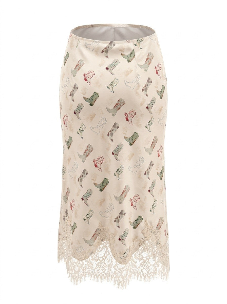 Laredo Cowboy Boot Lace Midi Skirt - Ecru