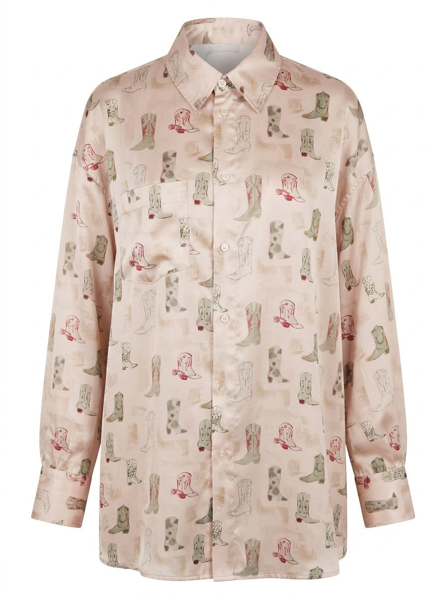 Laredo Cowboy Boot Print Shirt - Ecru
