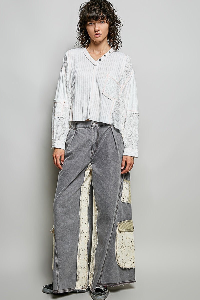 Late Checkout Mixed Texture V-Neck Top - Westly