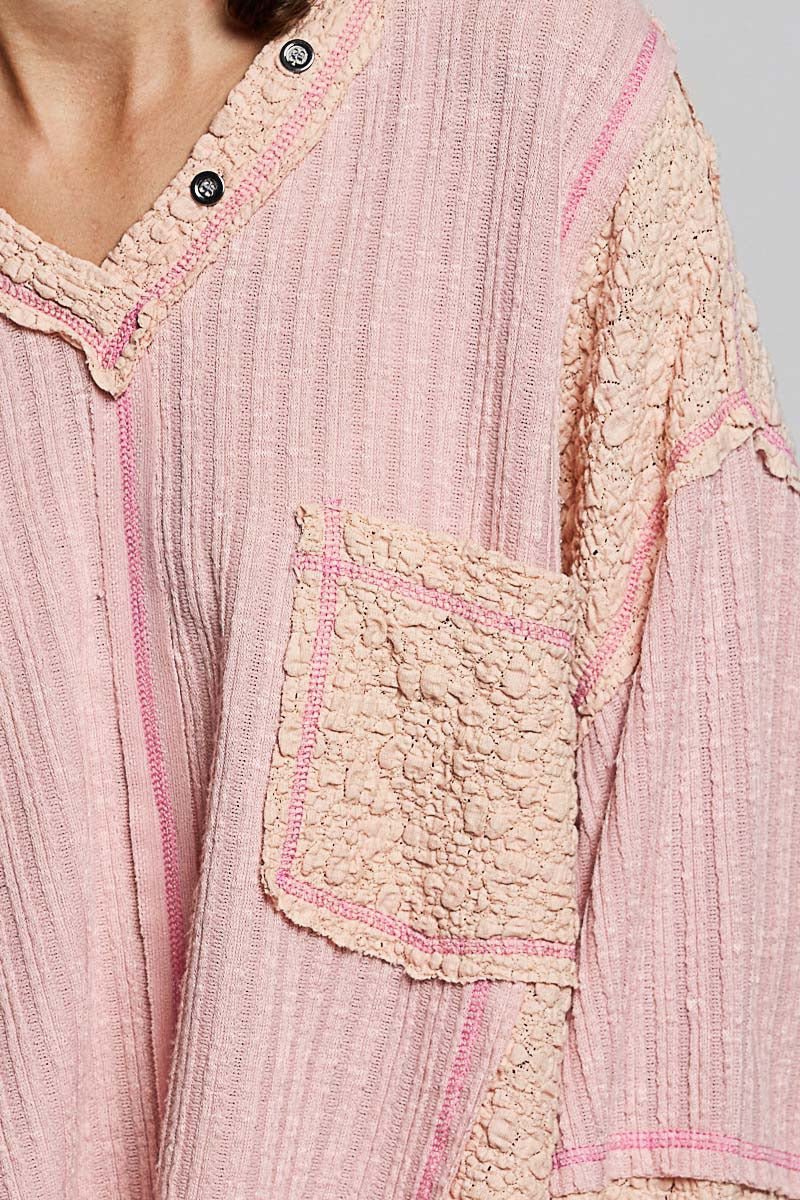 Late Checkout Mixed Texture V-Neck Top - Westly