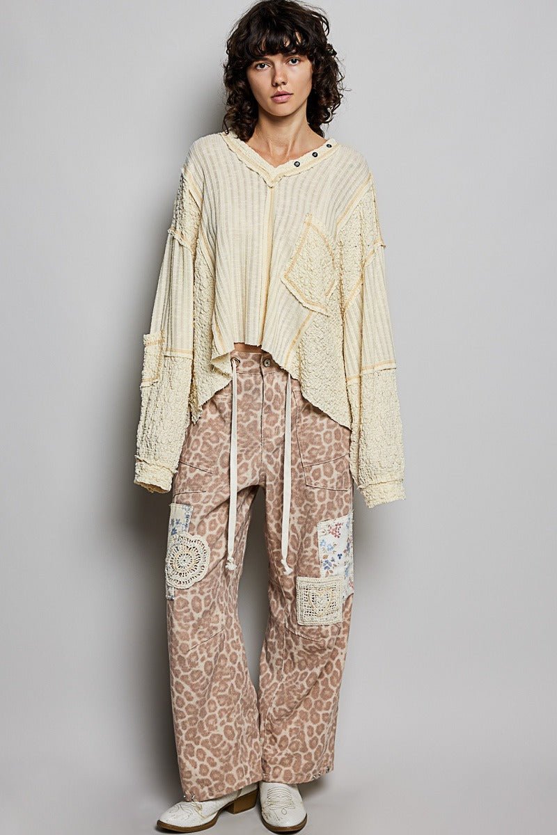 Late Checkout Mixed Texture V-Neck Top - Westly