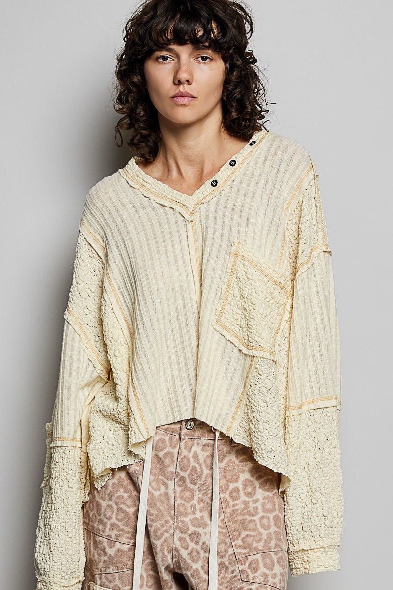 Late Checkout Mixed Texture V-Neck Top - Westly