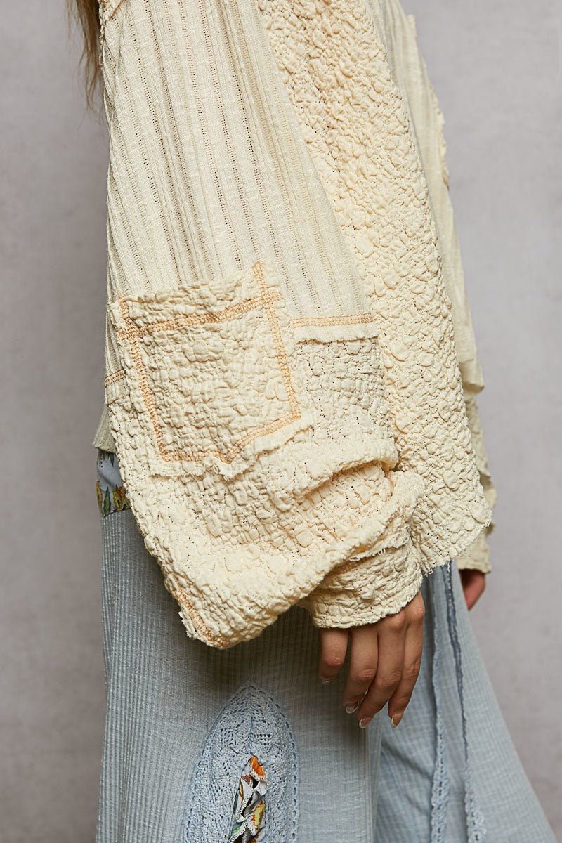 Late Checkout Mixed Texture V-Neck Top - Westly