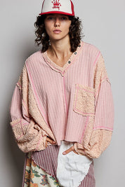 Late Checkout Mixed Texture V-Neck Top - Westly