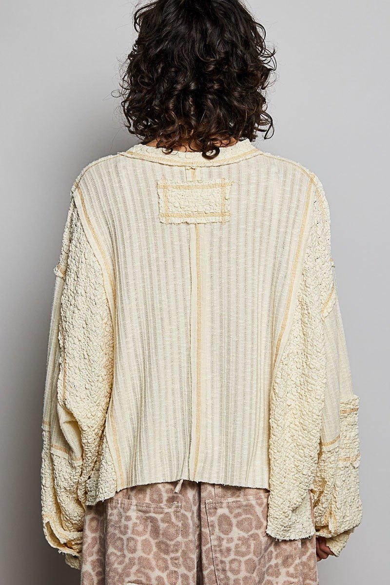 Late Checkout Mixed Texture V-Neck Top - Westly