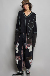 Late Checkout Mixed Texture V-Neck Top - Westly
