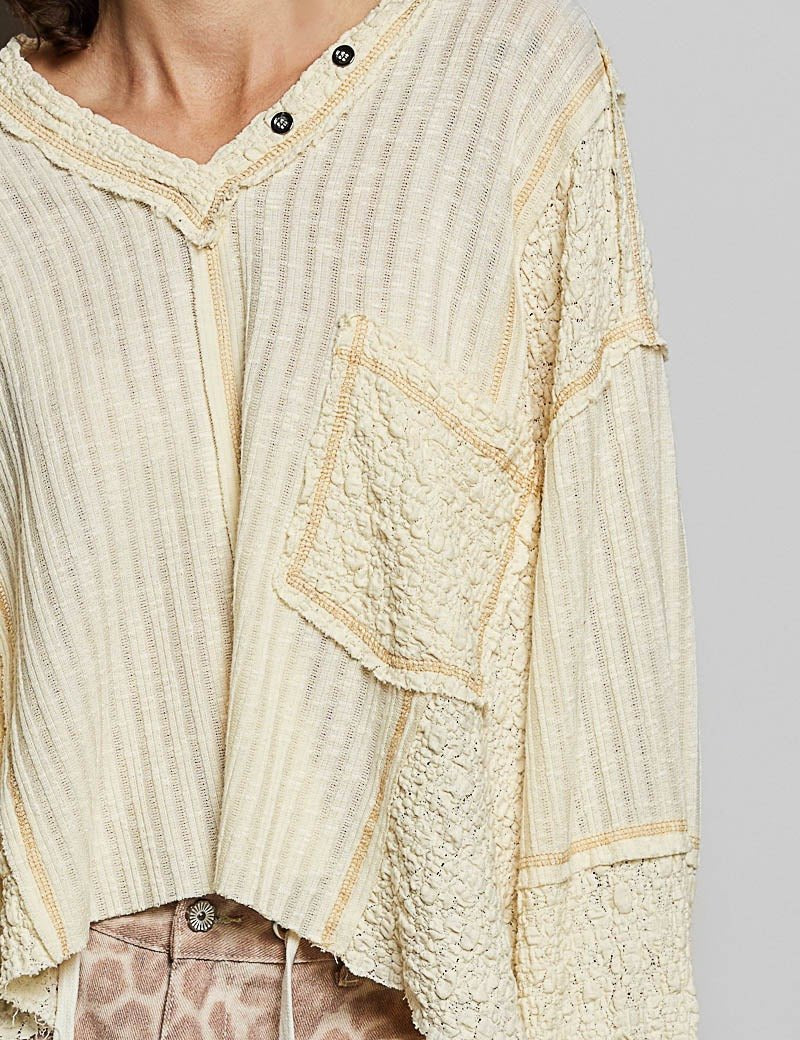Late Checkout Mixed Texture V-Neck Top - Westly