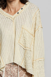 Late Checkout Mixed Texture V-Neck Top - Westly