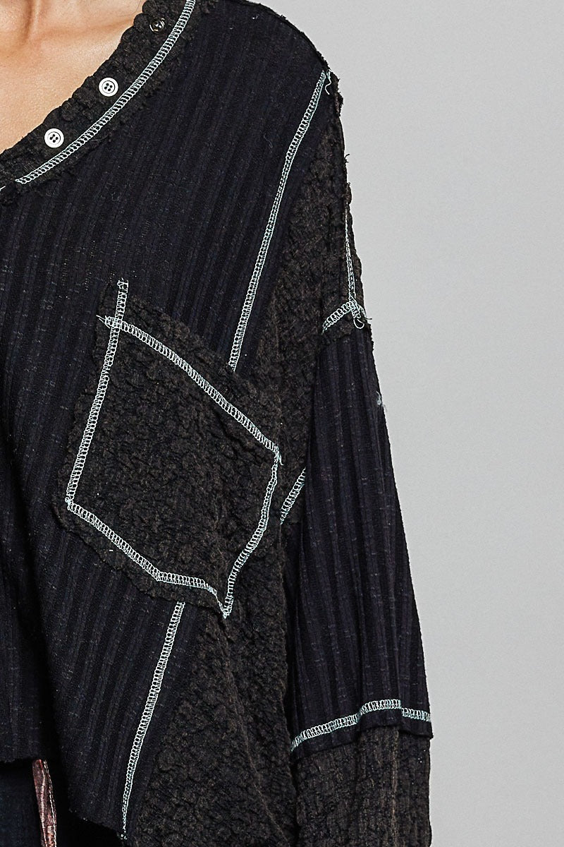 Late Checkout Mixed Texture V-Neck Top - Westly
