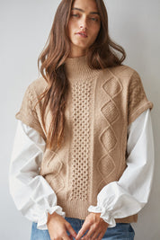 Layered Perspective Cable Knit Top in Brown White - product photo 1