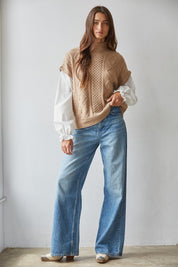 Layered Perspective Cable Knit Top in Brown White - product photo 2