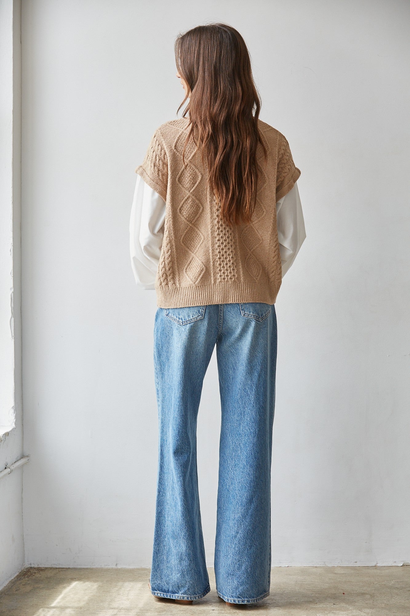 Layered Perspective Cable Knit Top in Brown White - product photo 3
